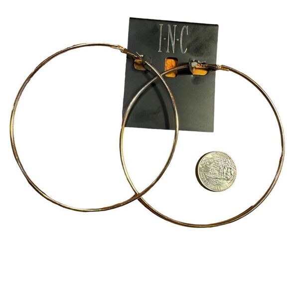 I.N.C. INTERNATIONAL CONCEPTS Gold-Tone Extra-Large Thin Hoop Earrings, 4" - Picture 2 of 3